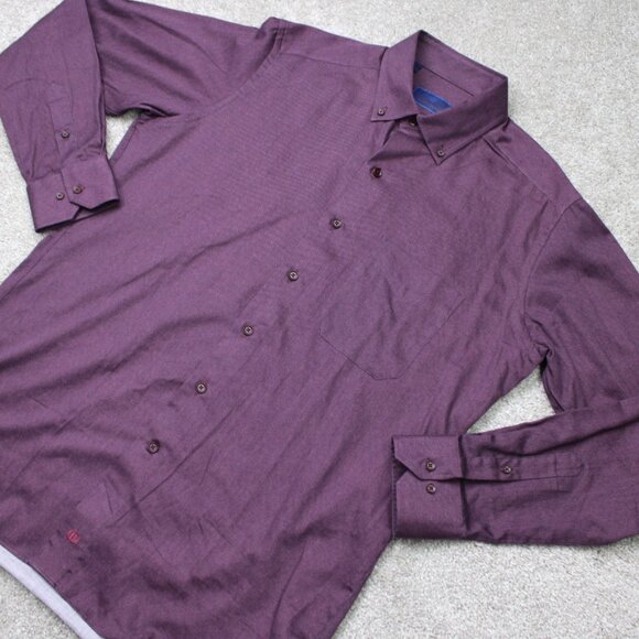 David Donahue Shirt Mens Large Purple 100% Cotton Long Sleeve Button Down - Picture 4 of 14